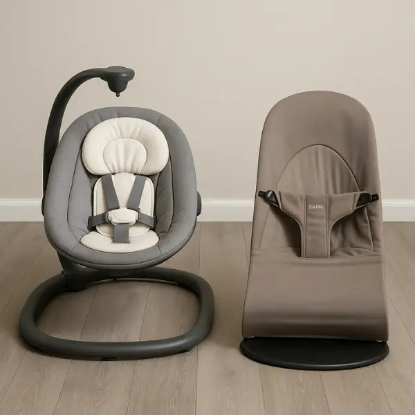 Foto van een babyswing en wipstoel in 1 kamer