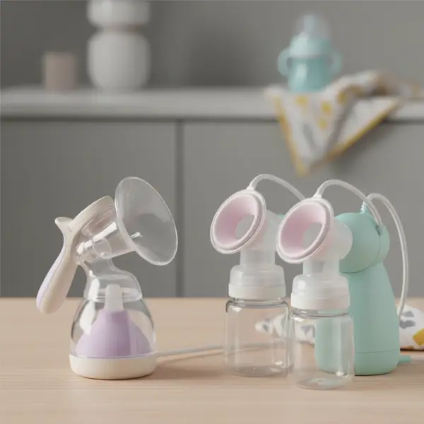 Handkolf en elektrische borstkolf naast elkaar op tafel.