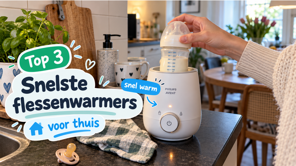 Ouder verwarmt een babyfles met een snelle flessenwarmer in de keuken thuis